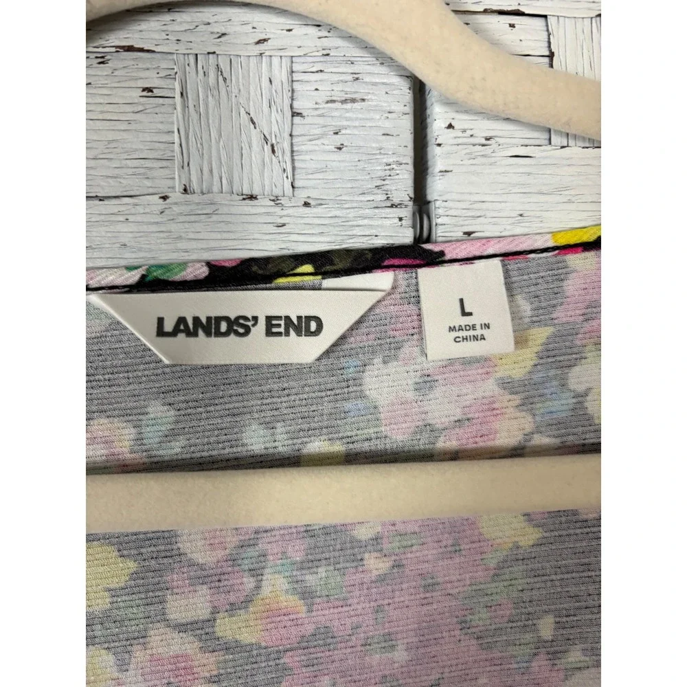 Lands End Womens Dress swim Cover-up Floral V-Neck Drawstring Waist Pockets